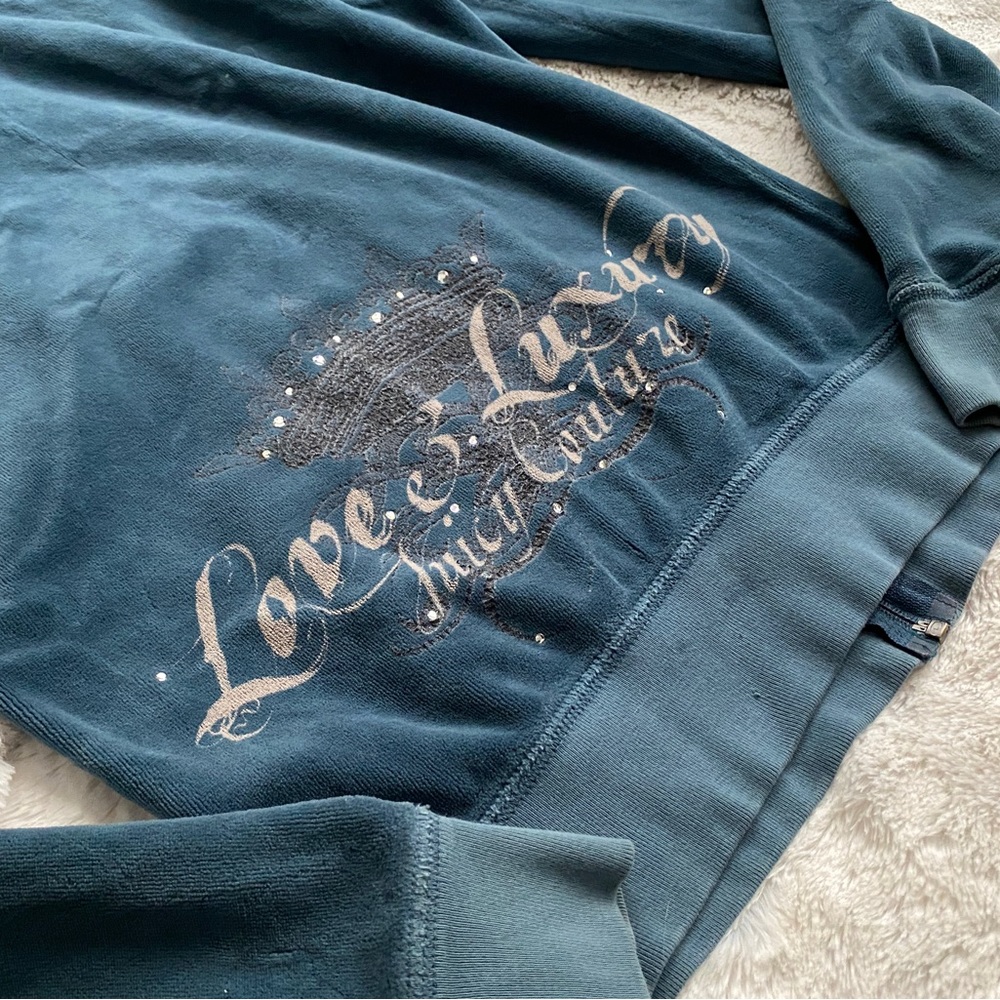 Teal Juicy Couture Velour Hoodie w/Rhinestones